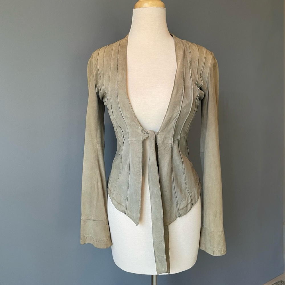 Emporio Armani Sage Green Suede Tie-On Jacket Sz 6